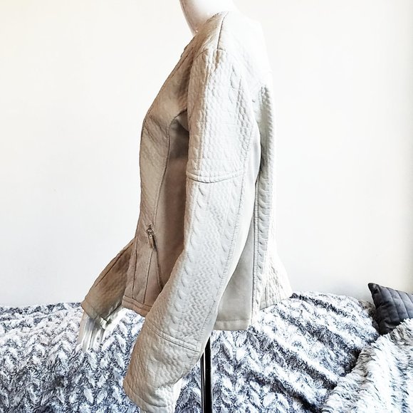 NY&C Taupe Knit Lined Textured Faux Leather Jacket - Picture 5 of 16